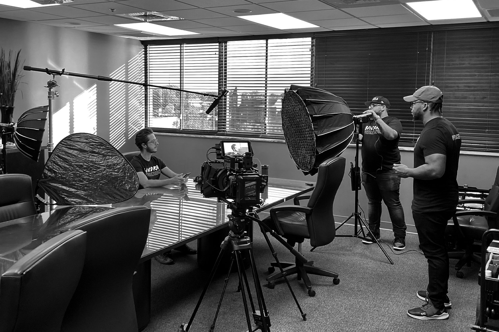 Cinematic interview lighting setup by Bindra for documentary video production in Orlando